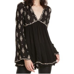 Free People Embroidered Bell Sleeve Top